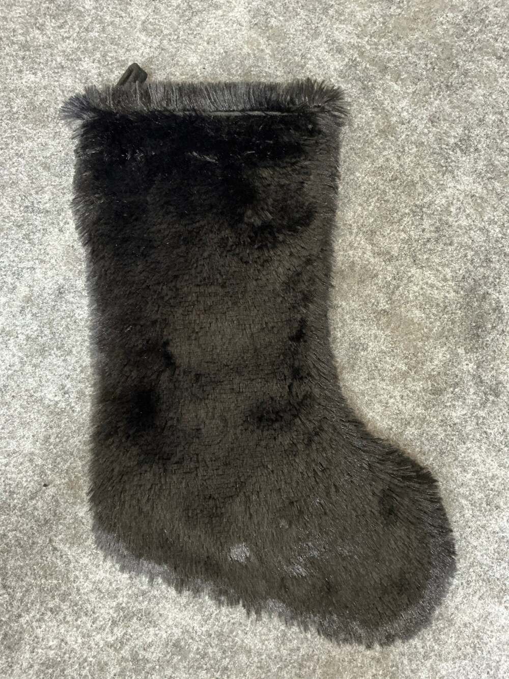 Solid Black Faux Fur Fuzzy Christmas Holiday Stocking 18" NWOT